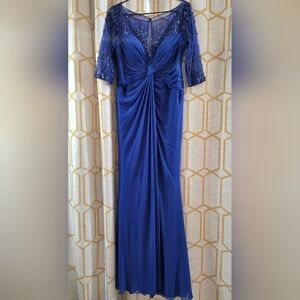 SHEIN Elegant Blue Maxi Lace Dress with Sequins and Lace Detail.